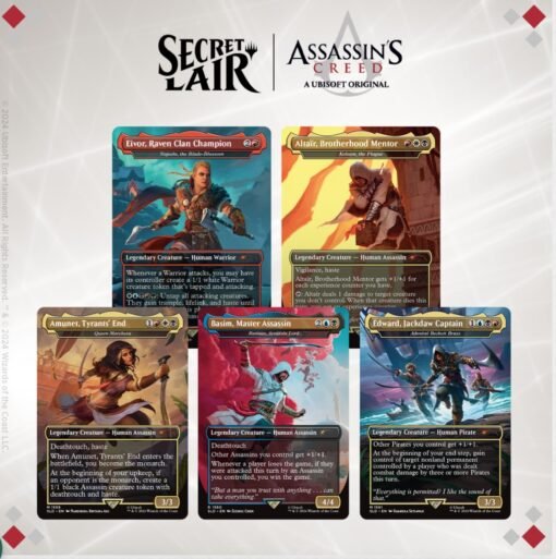 Picture of the 5 cards from Assassins Creed Lethal Legends